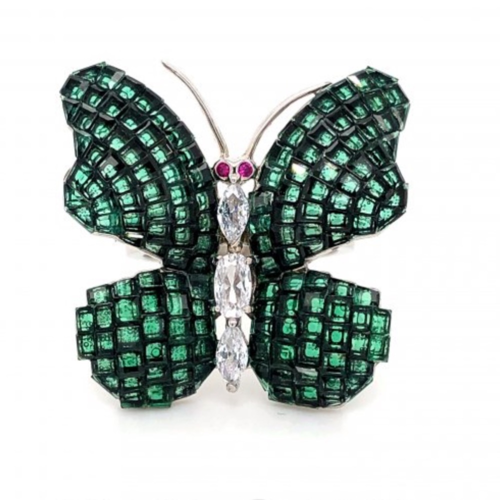 Exquisite Butterfly Design ring in color green , silver and purplee